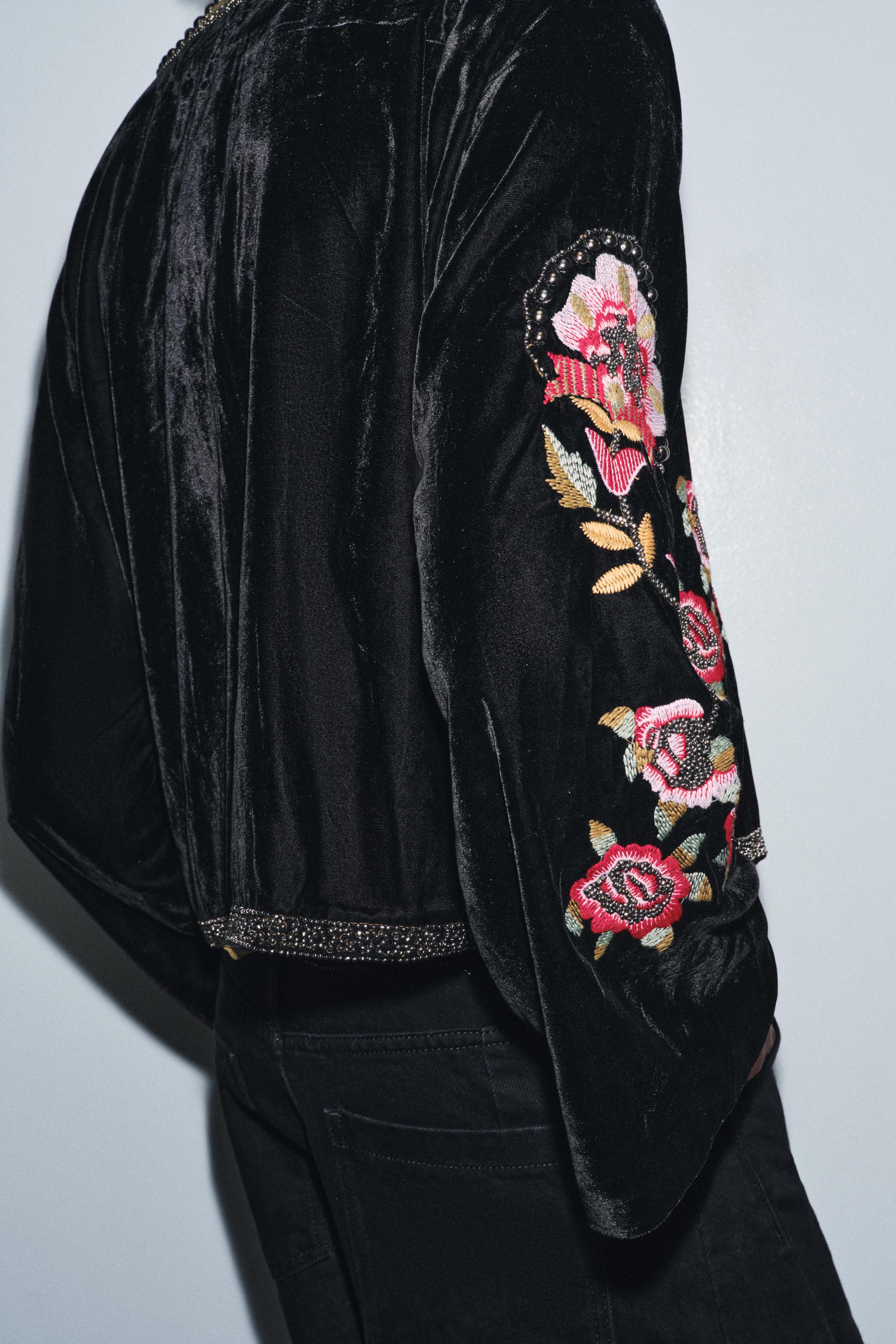 EMBROIDERED BEADED FLORAL VELVET JACKET